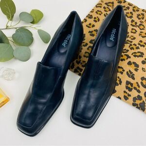 Nicole Navy Blue‎ Square Toe Block Heel Loafer Pumps Women's Size 8